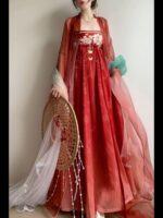 Plus-size (200 lbs) women's Tang-style embroidered high-waisted wide-sleeved Hanfu dress, elegant and slimming for spring and summer. - Image 5