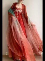 Plus-size (200 lbs) women's Tang-style embroidered high-waisted wide-sleeved Hanfu dress, elegant and slimming for spring and summer. - Image 3