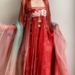 Plus-size (200 lbs) women's Tang-style embroidered high-waisted wide-sleeved Hanfu dress, elegant and slimming for spring and summer.